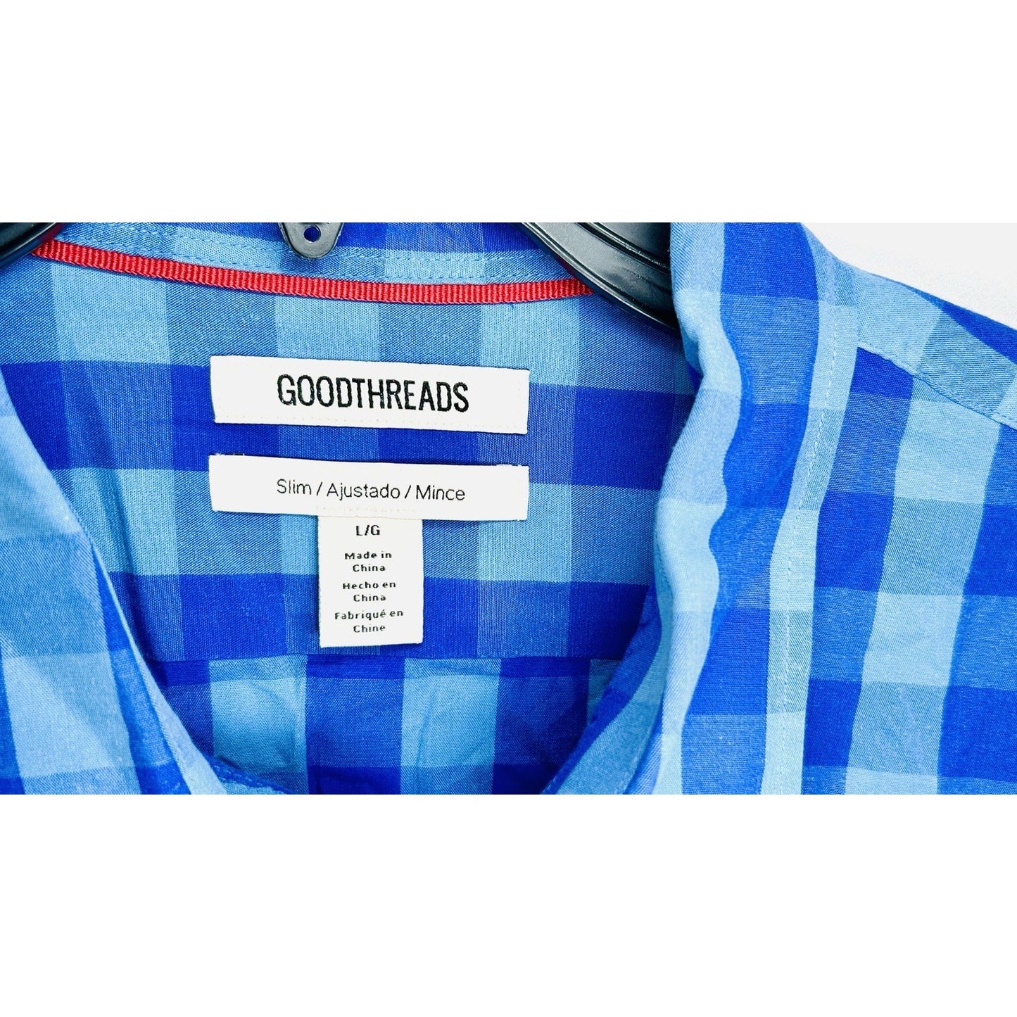 Goodthreads Mens Button Up Shirt Large Blue Checkered Slim Fit Casual Cotton