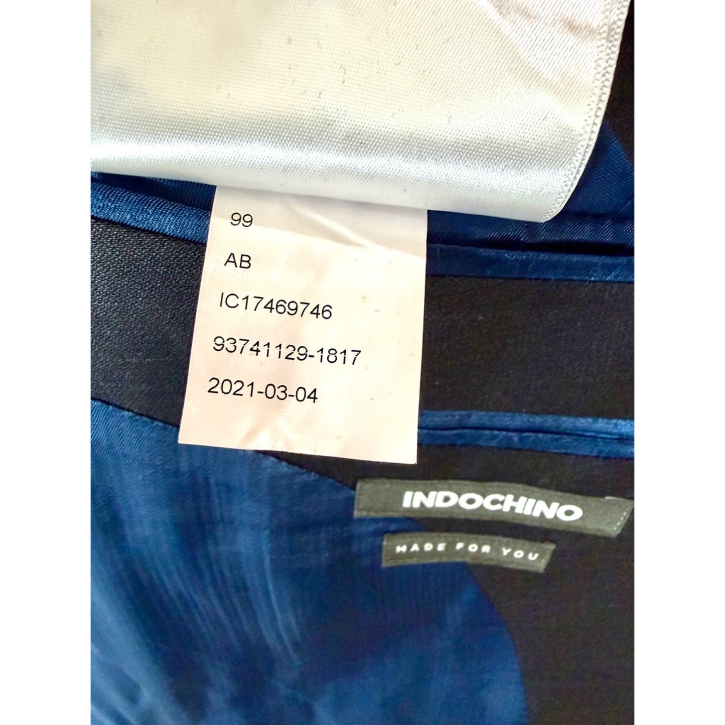 Indochino Mens Custom Suit Jacket Blazer Gray Blue Lining Two Button