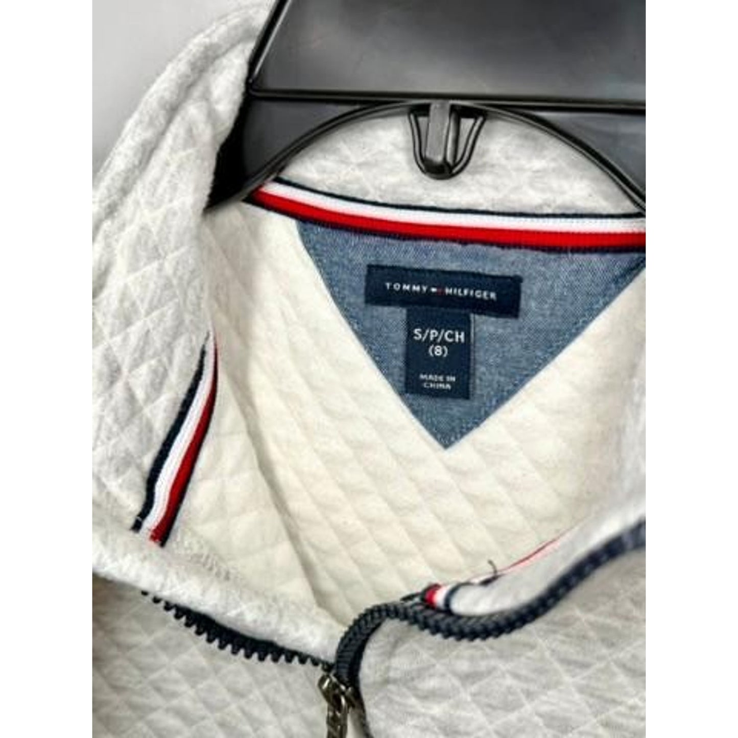 Tommy Hilfiger Boys Quilted 1/4 Zip Pullover Sweater Gray Size S 8 Cotton Blend