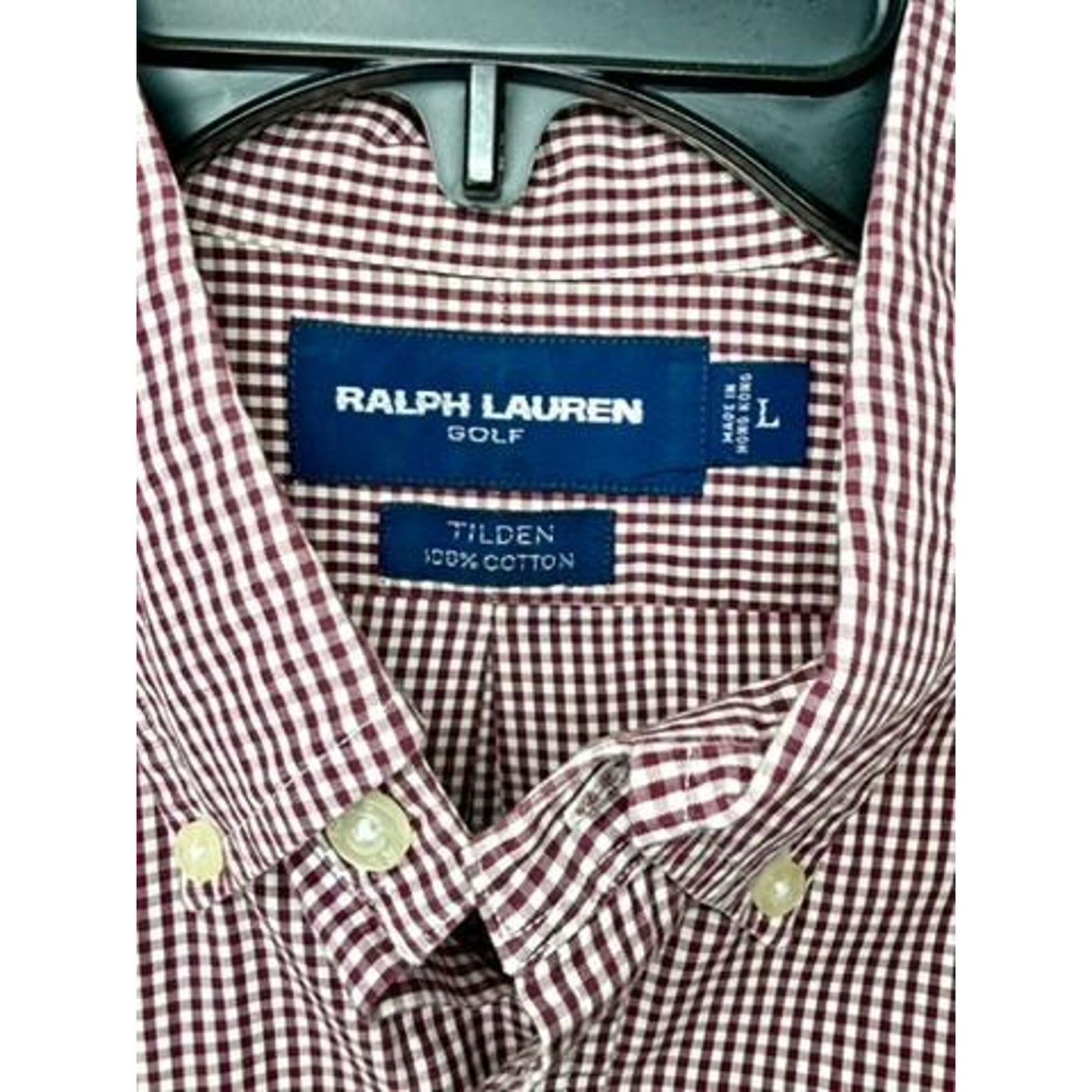 Ralph Lauren Golf Tilden Shirt Mens Large Red White Gingham Check Long Sleeve