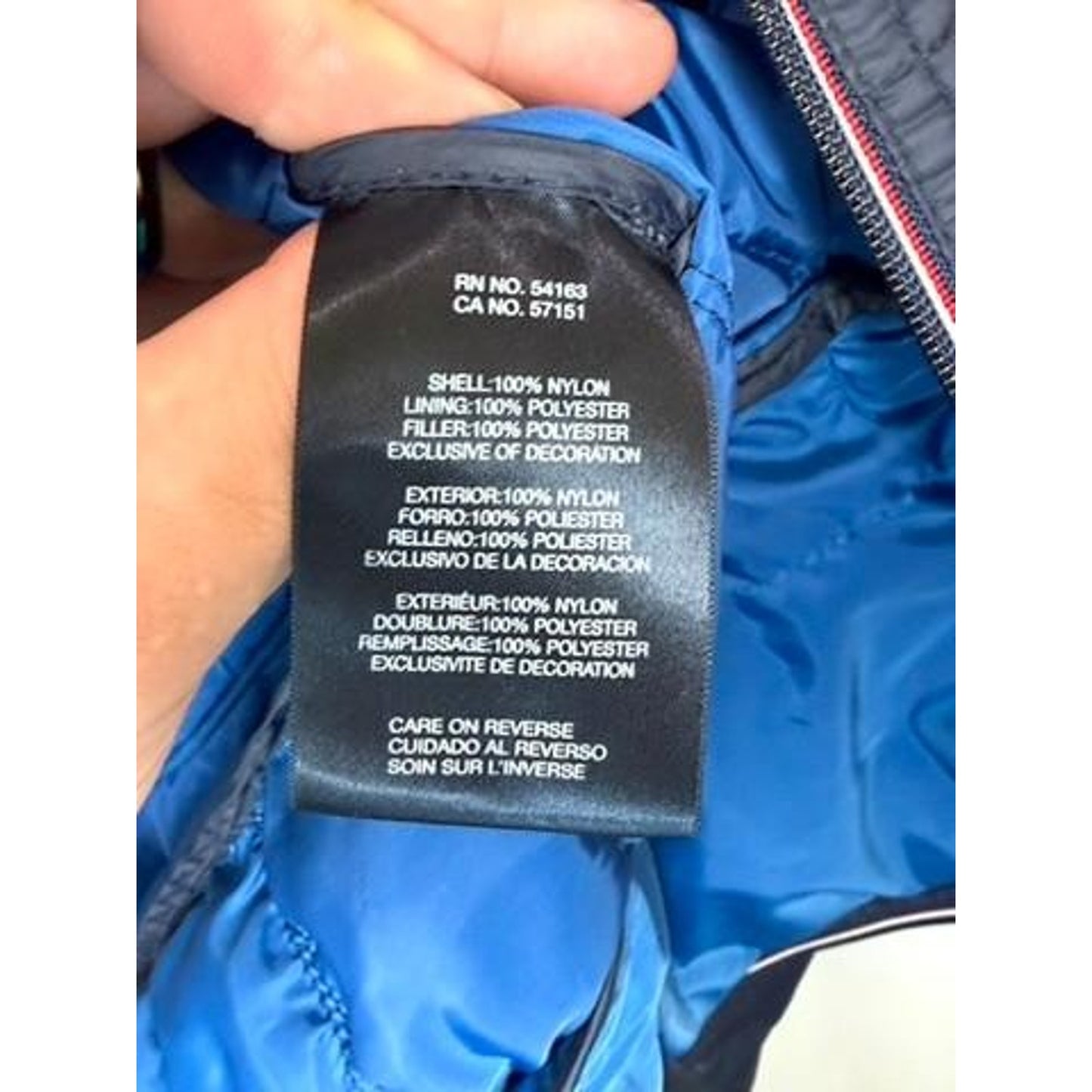 Tommy Hilfiger Puffer Jacket Mens XL Navy Blue Packable Quilted Full Zip Coat