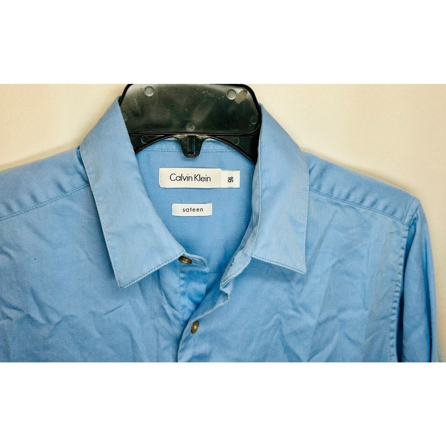 Calvin Klein Boys' Sateen Long Sleeve Slim Fit Dress Shirt Blue Size 16