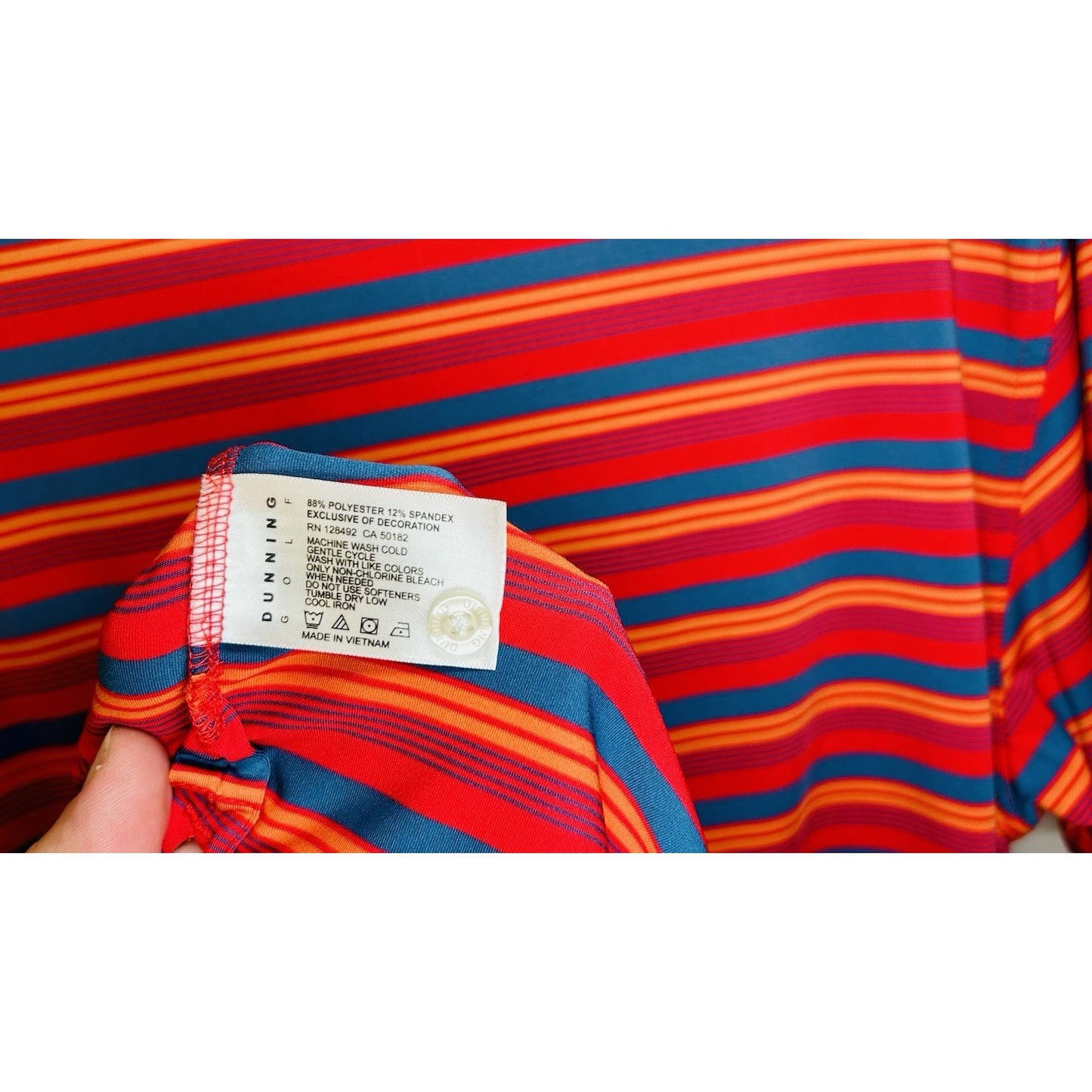 DUNNING Mens Short Sleeve Blue Red Orange Striped Polo Golf Shirt SZ Medium