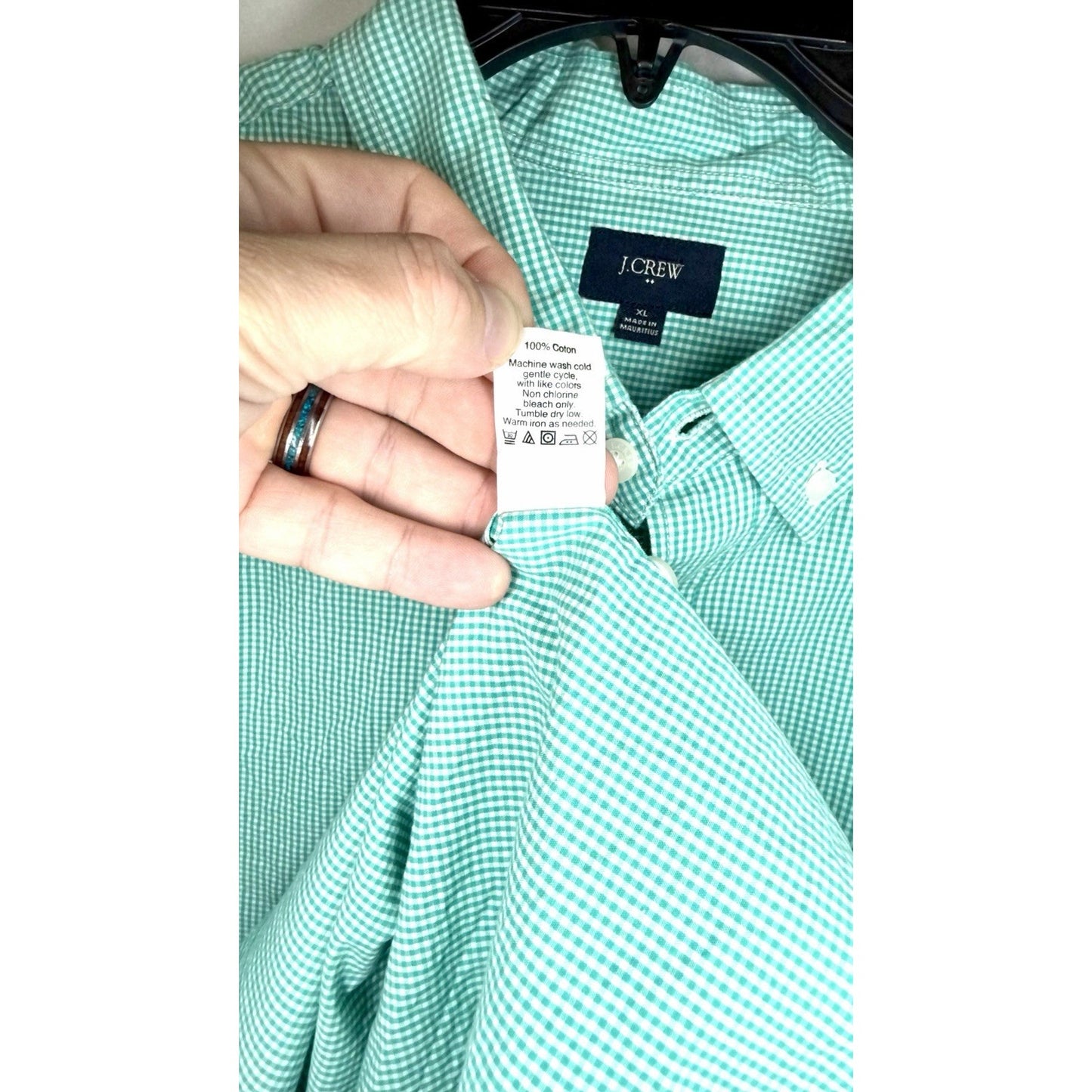 J.Crew Shirt Men's Sz XL Green Purple Gingham 120's 2 Ply Long Sleeve Button Up