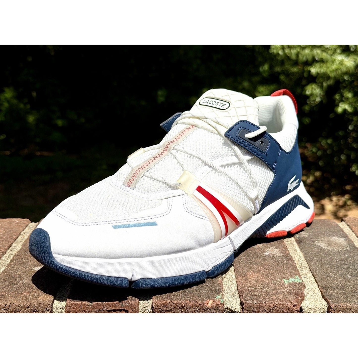 Lacoste L003 Men's Sneakers White Navy Red Size 12 Excellent Condition Worn 2x