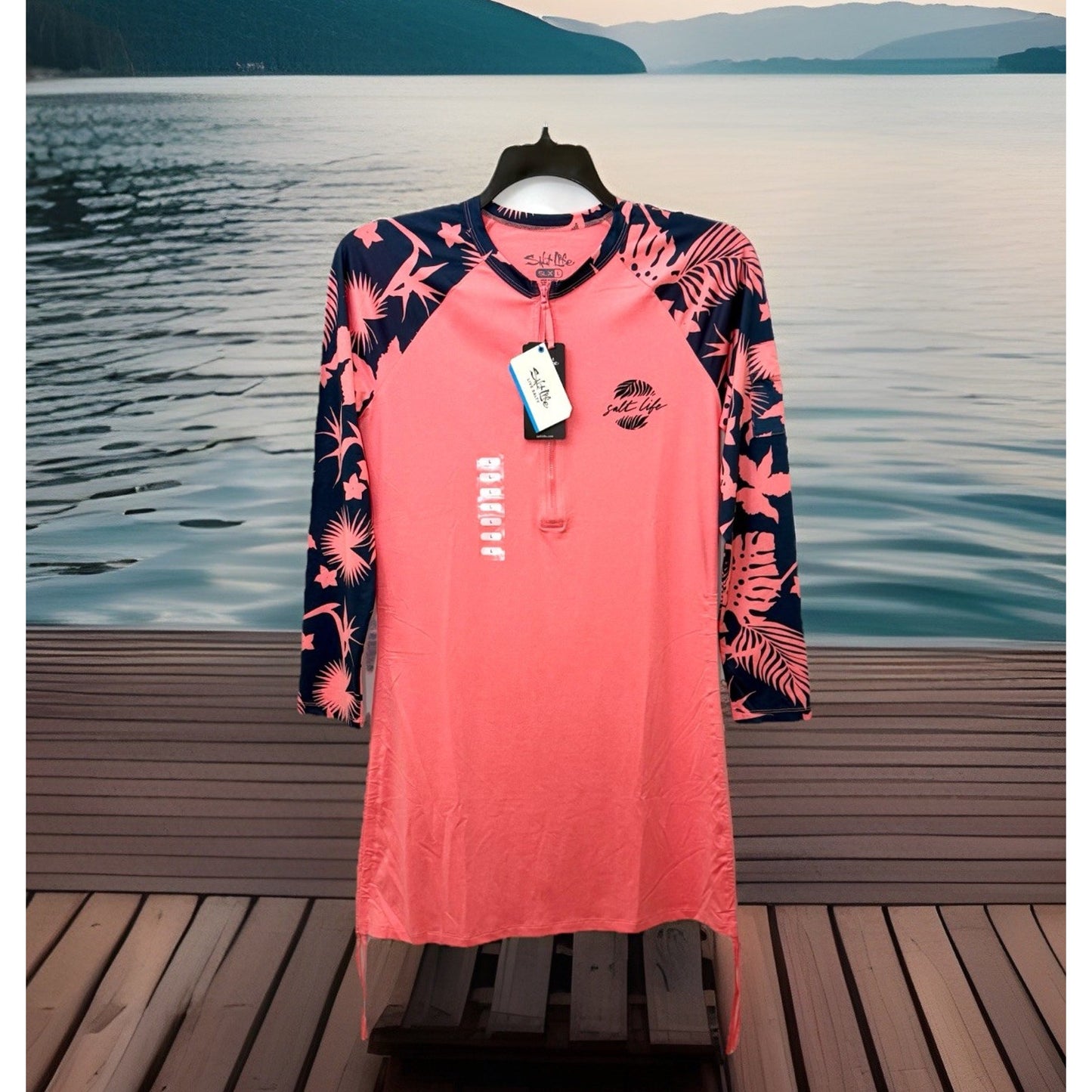 Salt Life Womens Escapism SLX Long Sleeve Performance Dress In Coral Heather NWT