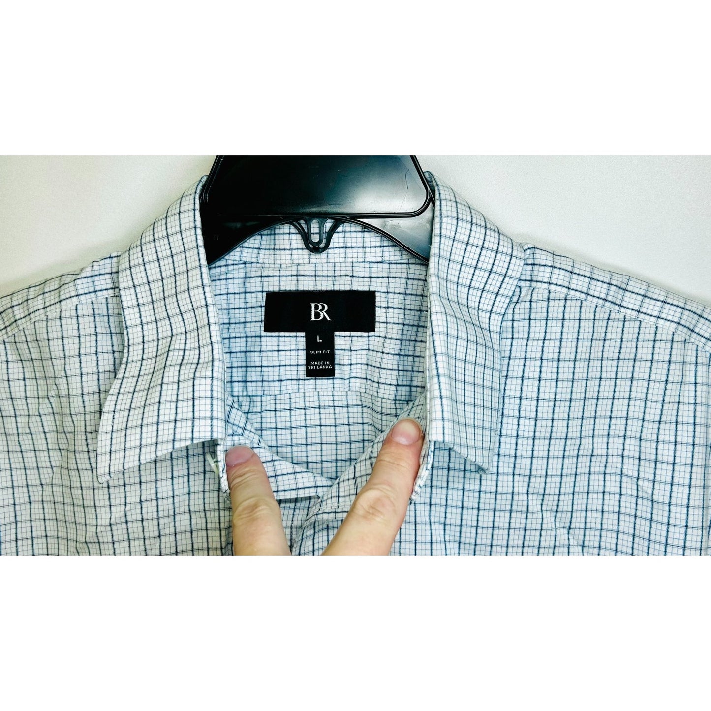 Banana Republic White Plaid Grant Slim Fit Stretch Button Up Shirt Mens Large