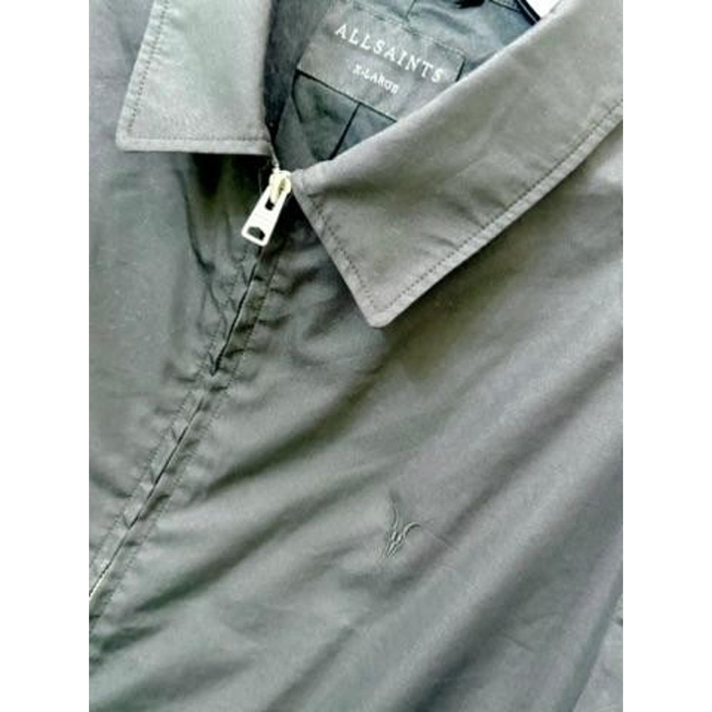 AllSaints Trey Jacket Mens XL Jet Black Cotton Blend Full Zip Harrington Coat