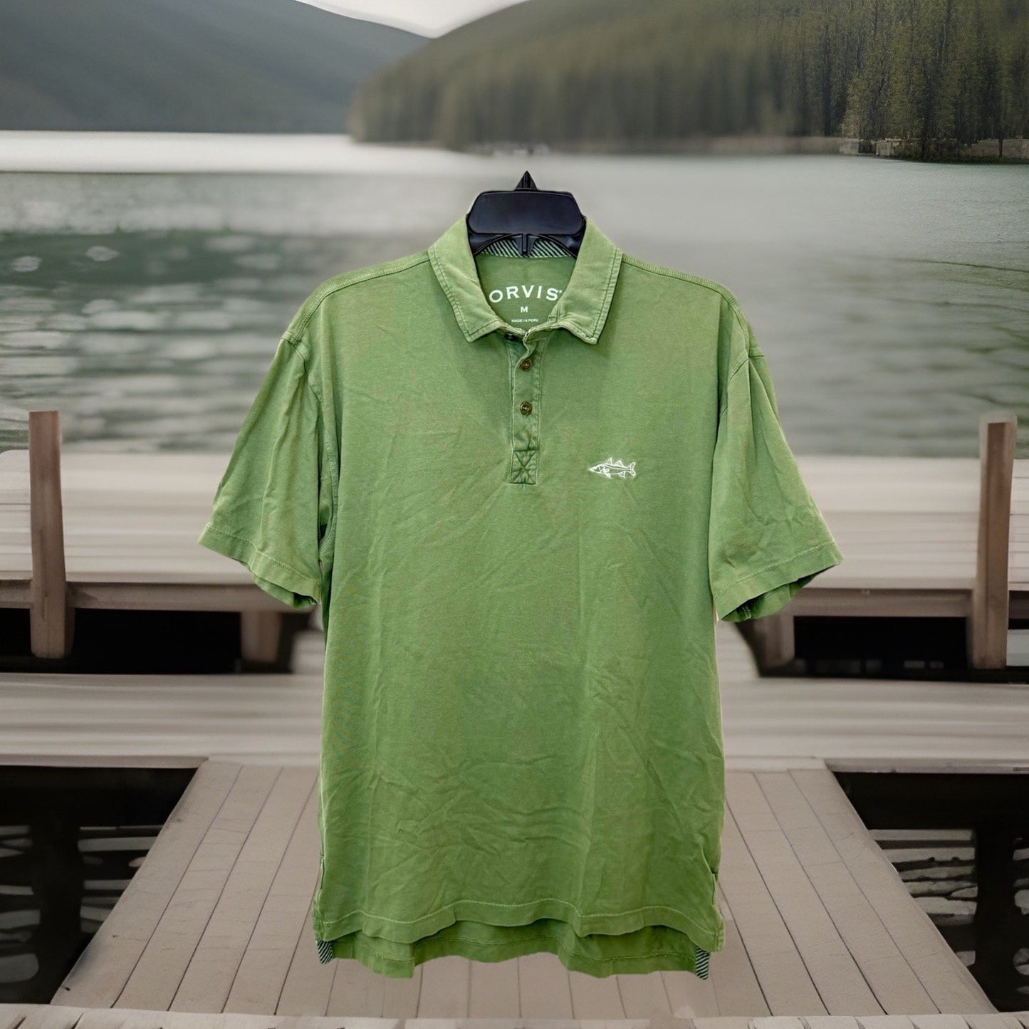 ORVIS Signature Polo Shirt Mens M Green Snook Fish Embroidered Pima Cotton EC