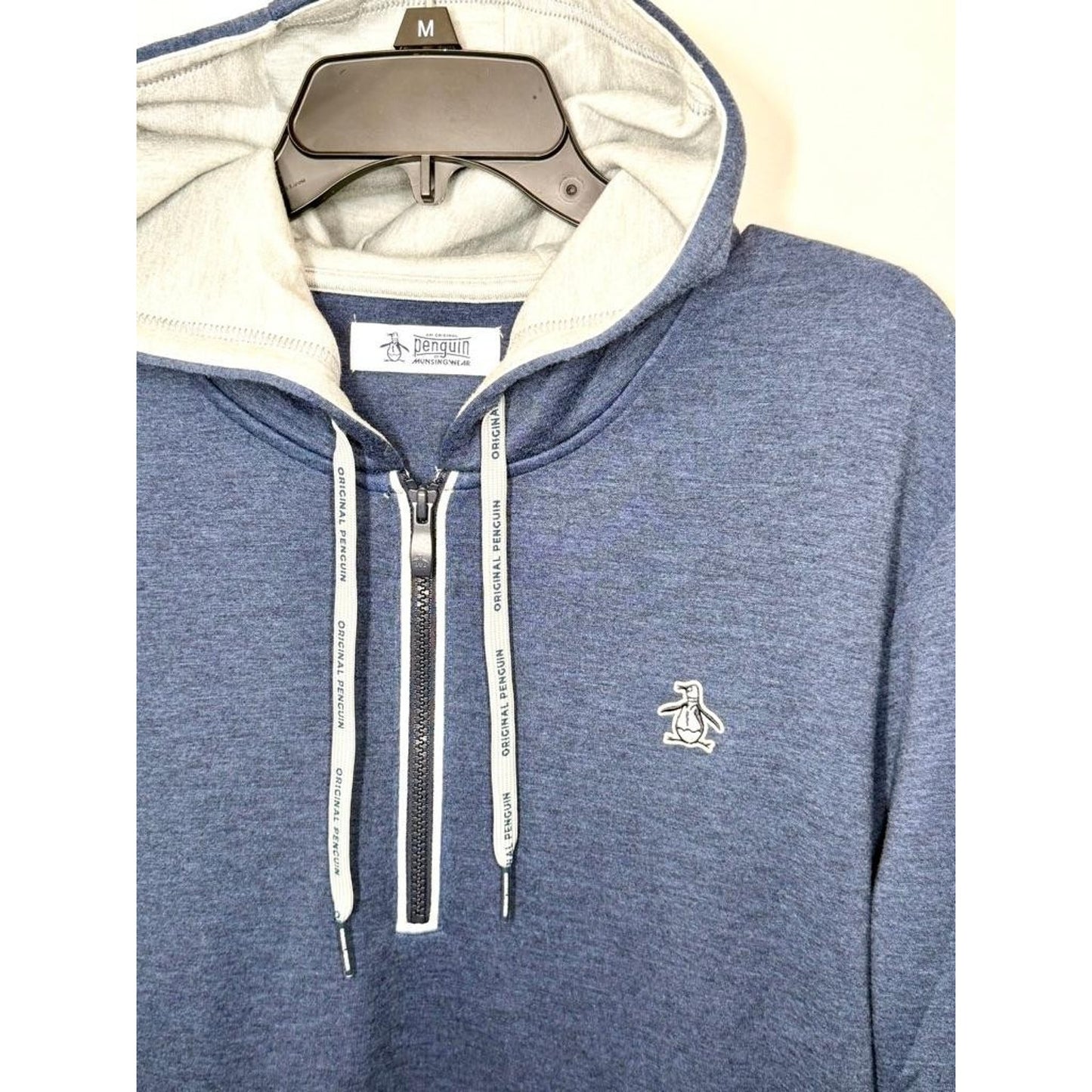 Original Penguin Munsingwear Hoodie Mens Large Blue 1/4 Zip Pullover Sweatshirt