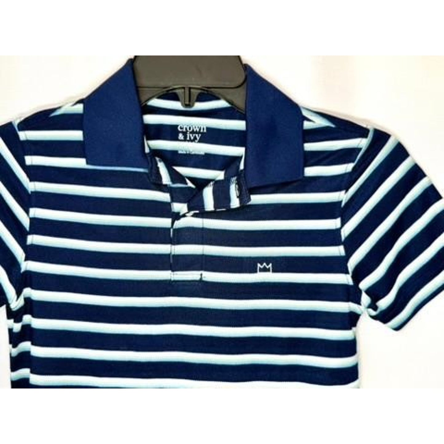 Crown & Ivy Boys Polo Shirt Size S 8 Blue Striped Short Sleeve Polyester