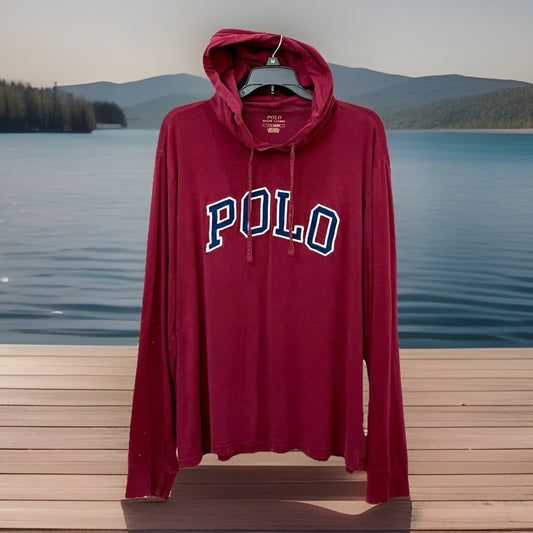 Ralph Lauren Polo Long Sleeve Hoodie Tee - Maroon - Men’s Size Large - SEE PICS!