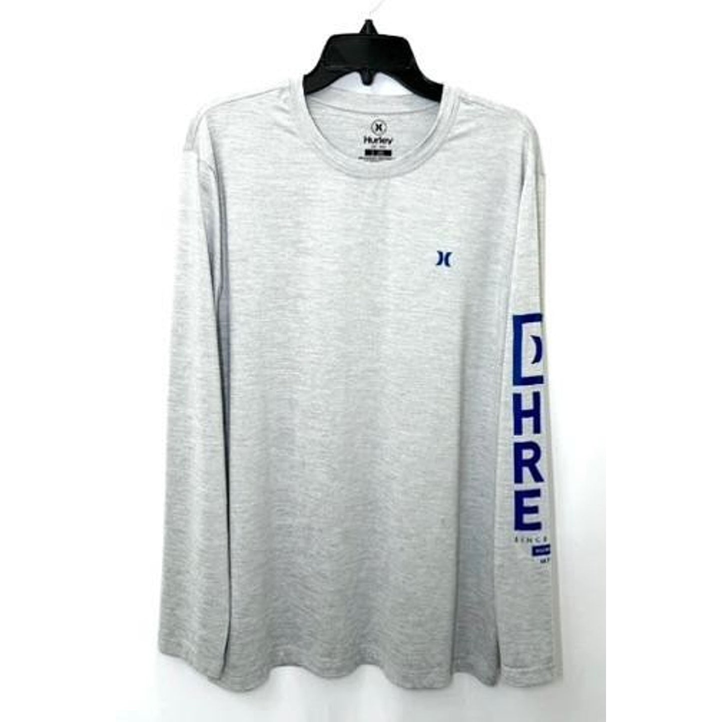 Hurley Mens Long Sleeve Graphic T-Shirt L Gray Blue Sleeve Print Performance Tee