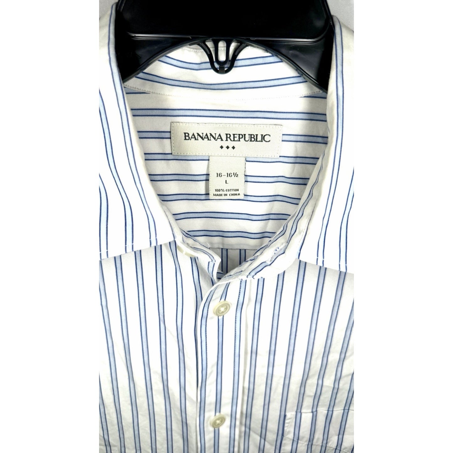 Banana Republic Shirt Men’s L 16-16.5 Button-Up Blue Striped Long Sleeves Cotton