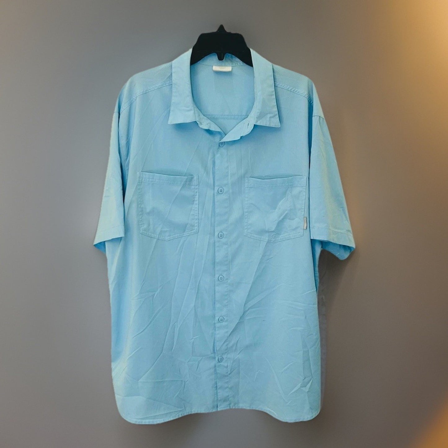 Vintage Columbia Mens XL Striped Knit Short Sleeve Button Shirt Blue
