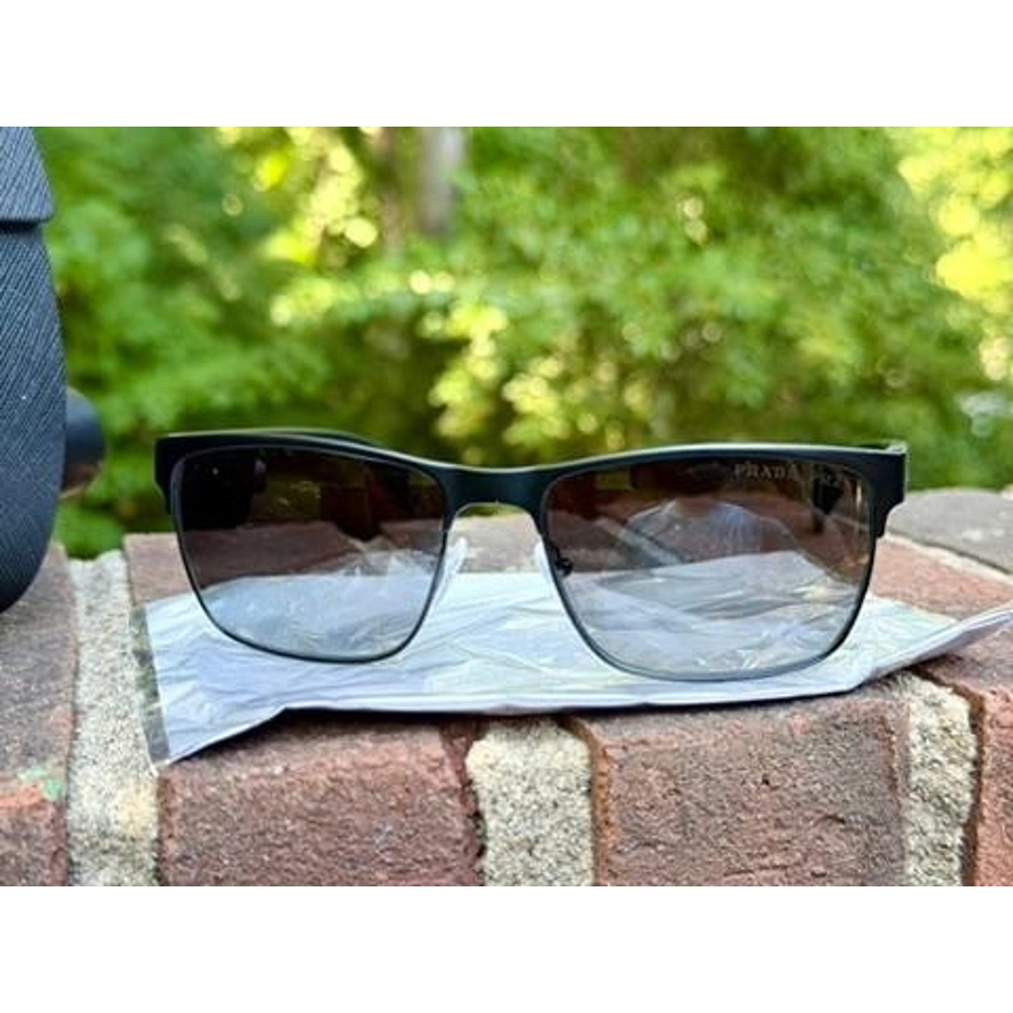 Prada SPR 51O Black Polarized Sunglasses Mens Square Half Rim Italy 58 17 140