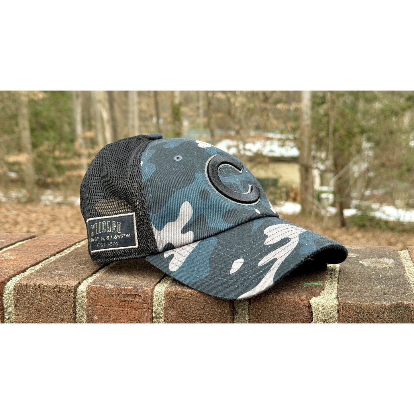 Chicago Cubs Fanatics Brand Camo Trucker Adjustable Hat Coordinates Patch