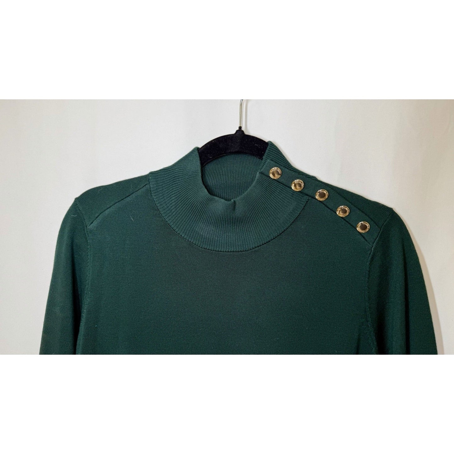 Calvin Klein Womens Turtleneck Dark Green Sweater Long sleeve M Gold Buttons