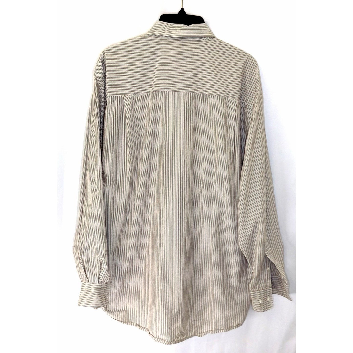 Cutter & Buck Shirt Mens Large Button Up Beige Striped Short Sleeve 100% Cotton