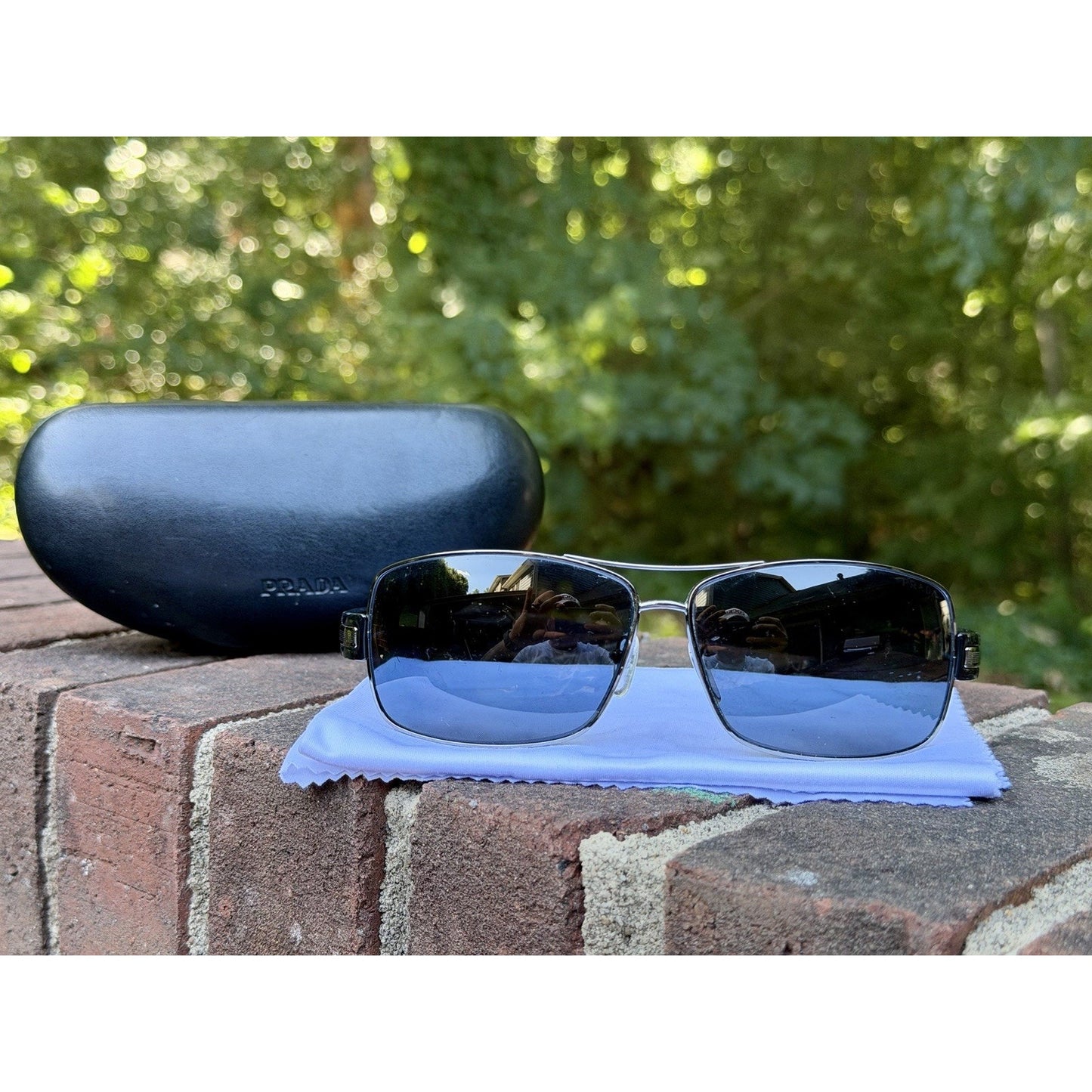 PRADA SPR 54I Sunglasses Polarized Silver Metal Blue Lens 64 12 125 With COA