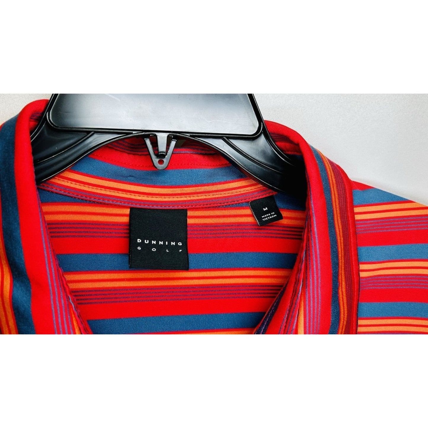 DUNNING Mens Short Sleeve Blue Red Orange Striped Polo Golf Shirt SZ Medium