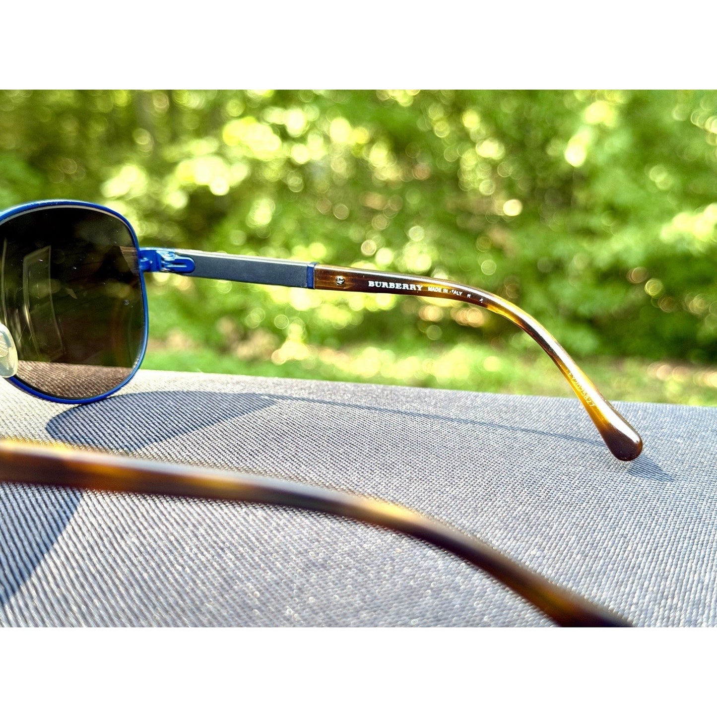 Burberry BE3080 Navy Blue Aviator Sunglasses Check Pattern Temples 59-14-135