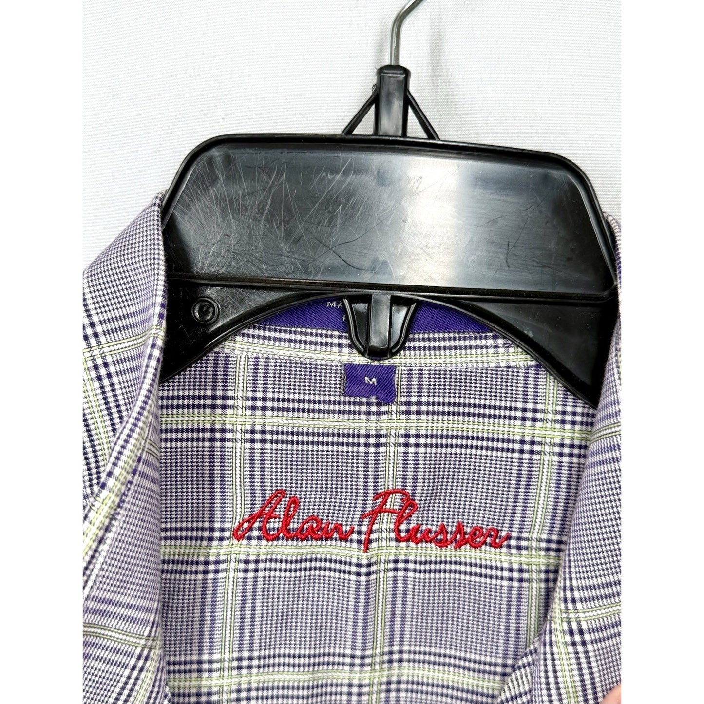 Alan Flusser Men's L Purple Lavender Plaid Check Button Up Long Sleeve Shirt