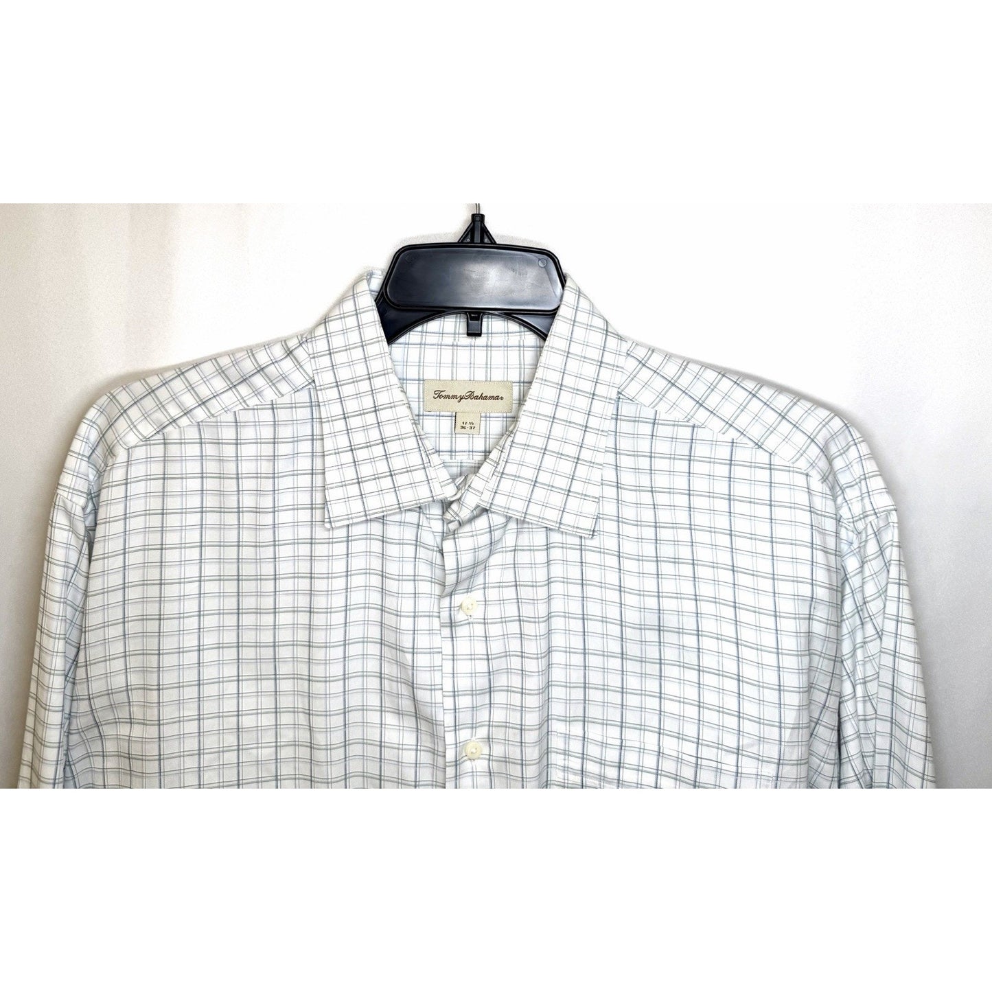 Tommy Bahama Button Long Sleeve Shirt Blue Plaid Men's Size 17.5/ 34-35