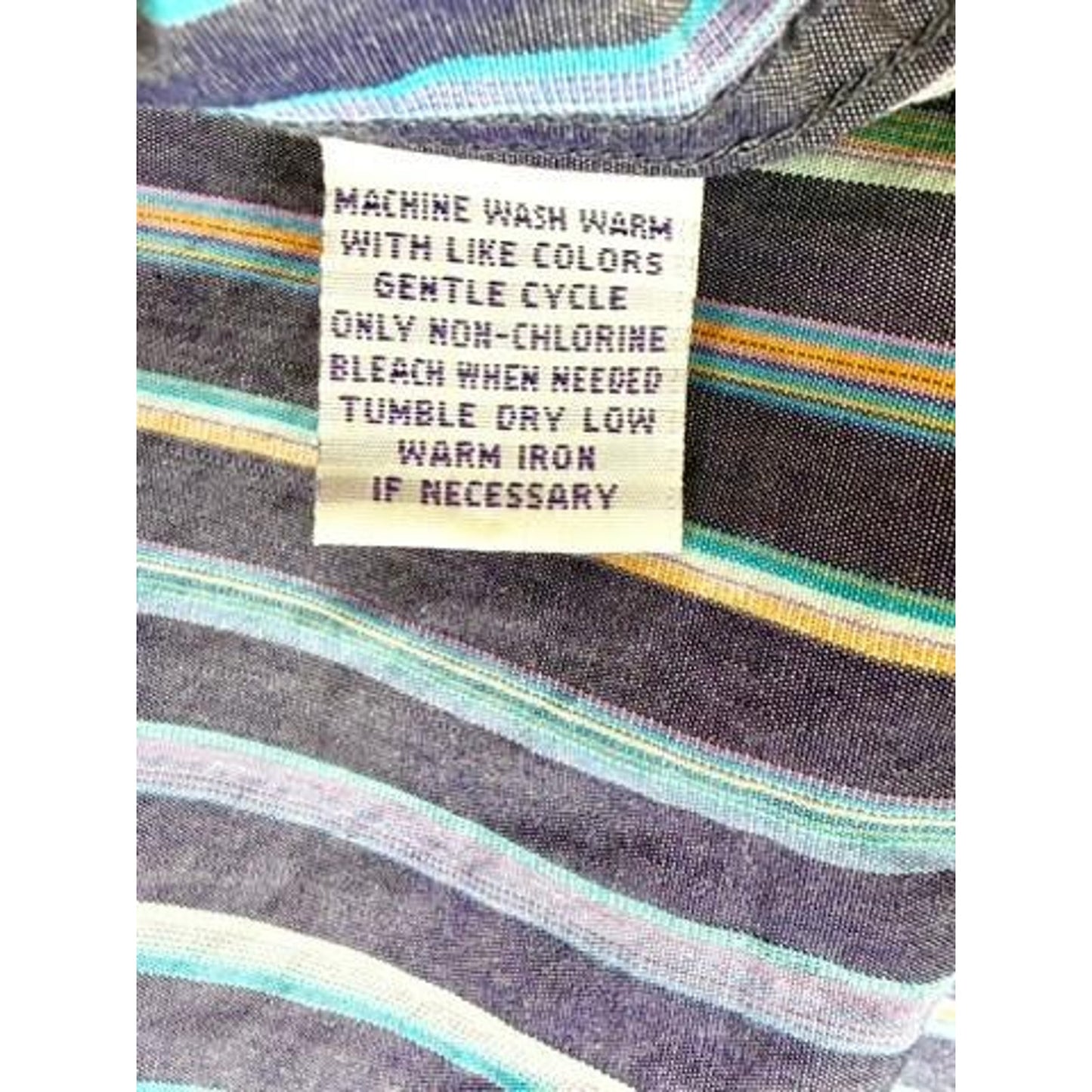 Alan Flusser Mens Large Blue Purple Striped Cotton Button Down Long Sleeve Shirt