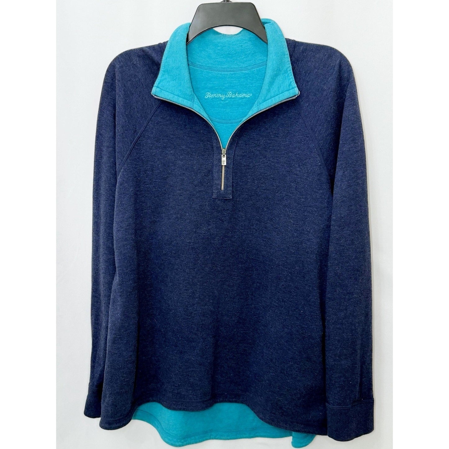 Tommy Bahama Flipshore Reversible Half Zip Pullover Women’s Large L Navy Teal