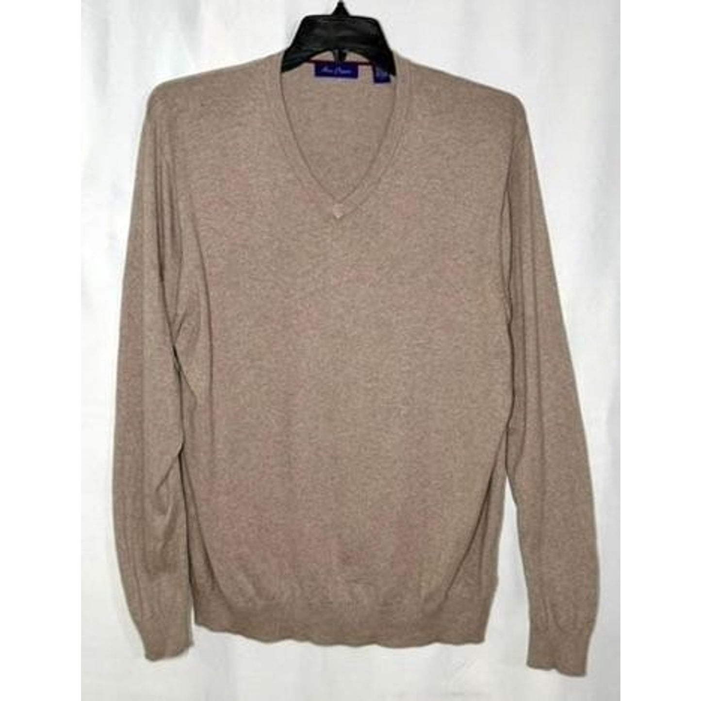 Alan Flusser Sweater Mens Large Beige V-Neck Cotton Blend Knit Pullover