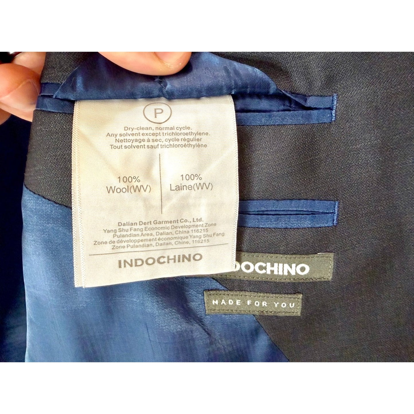 Indochino Mens Custom Suit Jacket Blazer Gray Blue Lining Two Button
