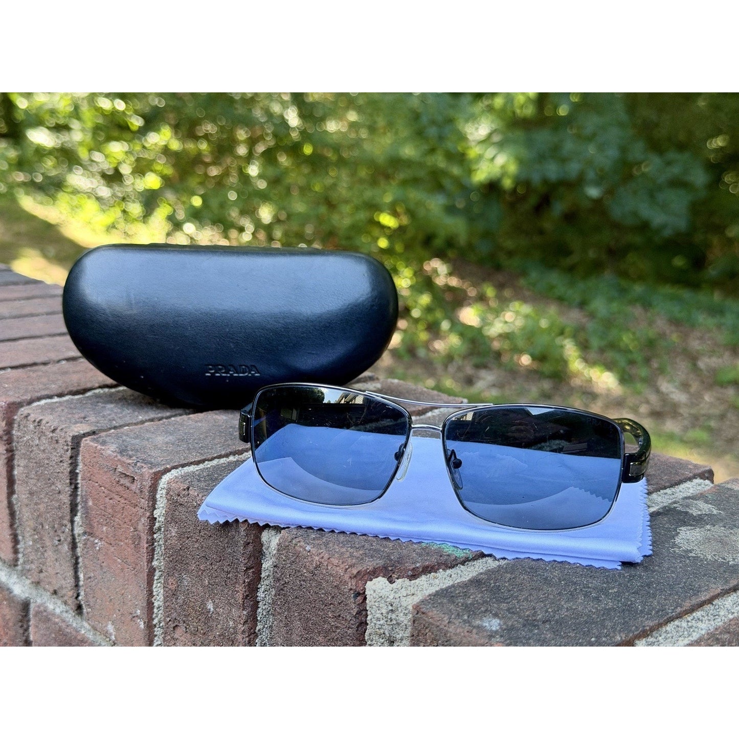 PRADA SPR 54I Sunglasses Polarized Silver Metal Blue Lens 64 12 125 With COA