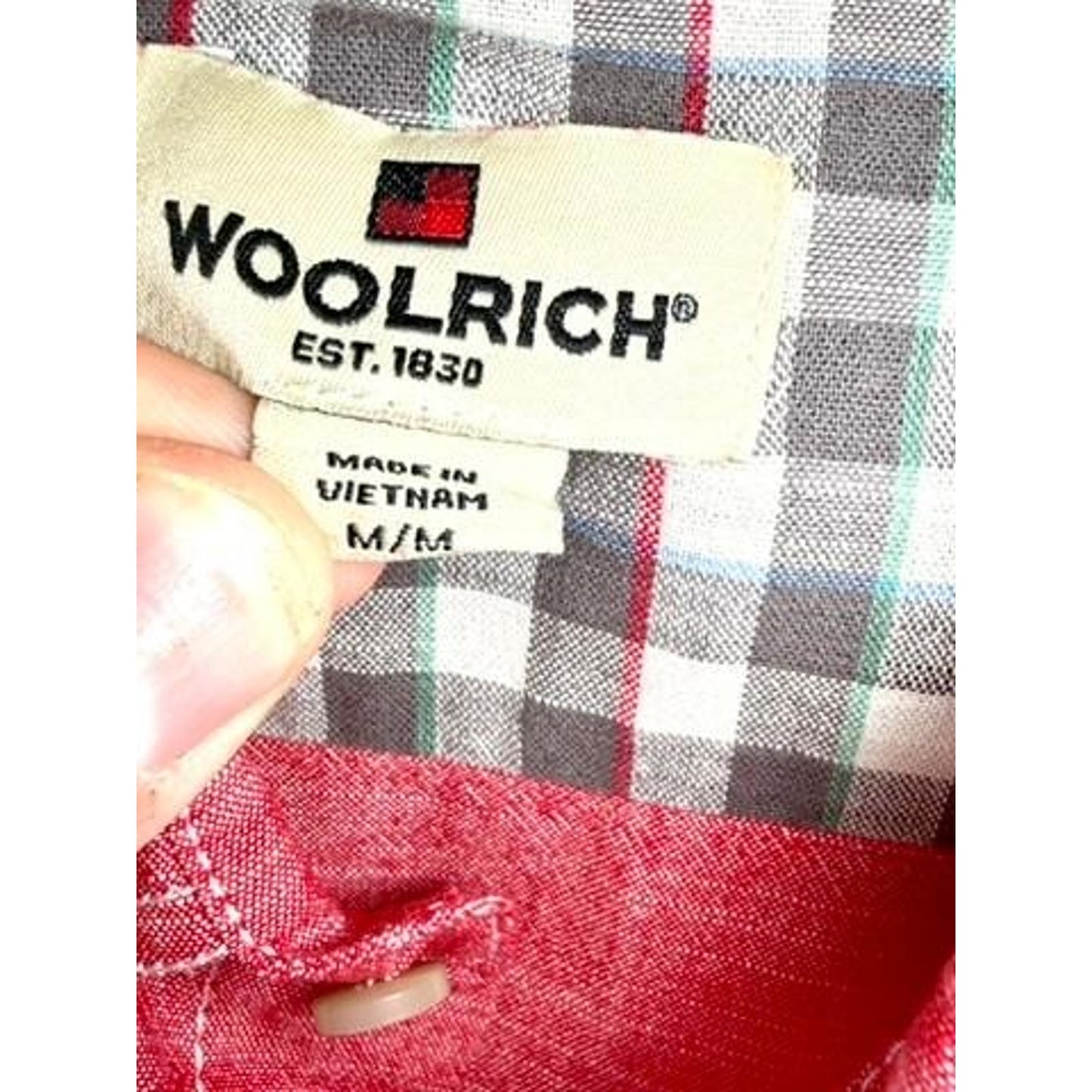 Woolrich Mens Medium Red Cotton Chambray Short Sleeve Button Up Work Shirt