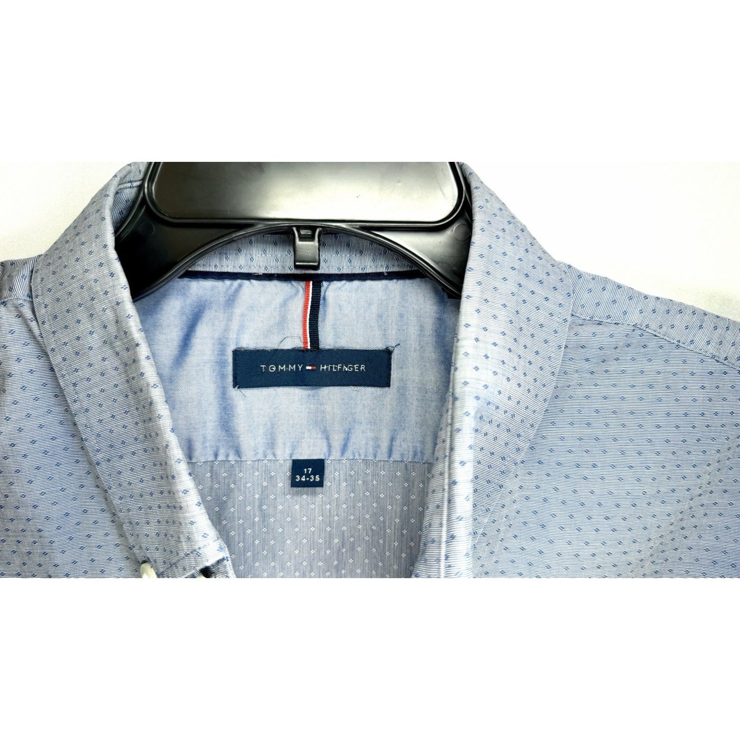 Men's Tommy Hilfiger Button Down Shirt size 17 Slim Fit 32/33 Long Sleeve Blue