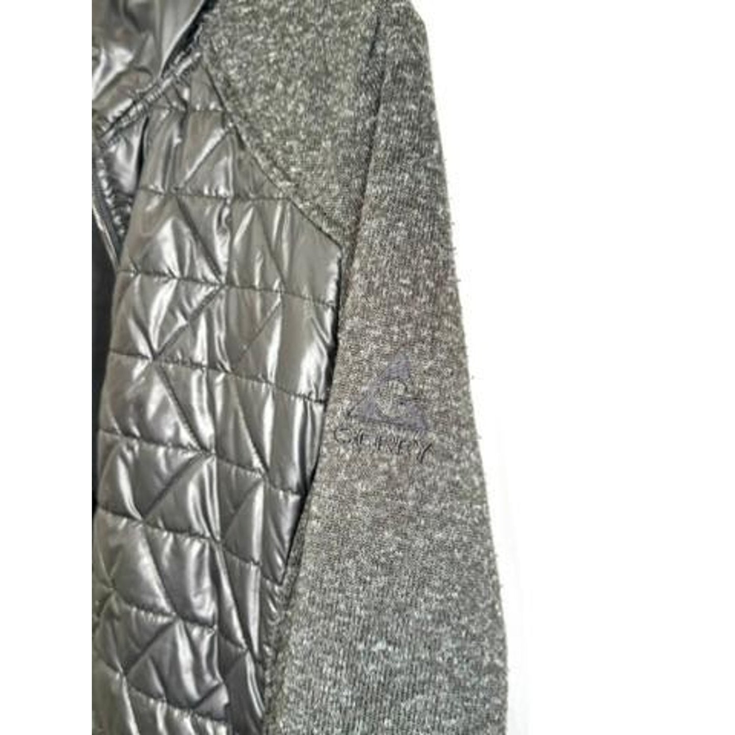 Gerry Womens Quilted Hybrid Jacket Large Black Gray Full Zip Hooded Fleece