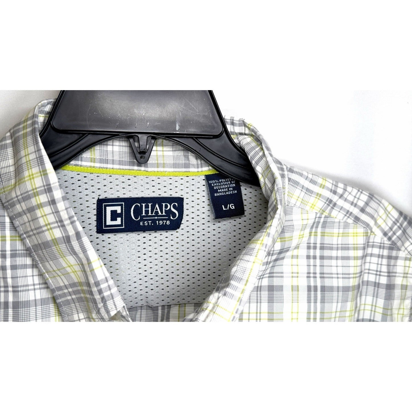 Chaps Shirt Mens Large Button Down Shirt Short Sleeve Grey Easy Care