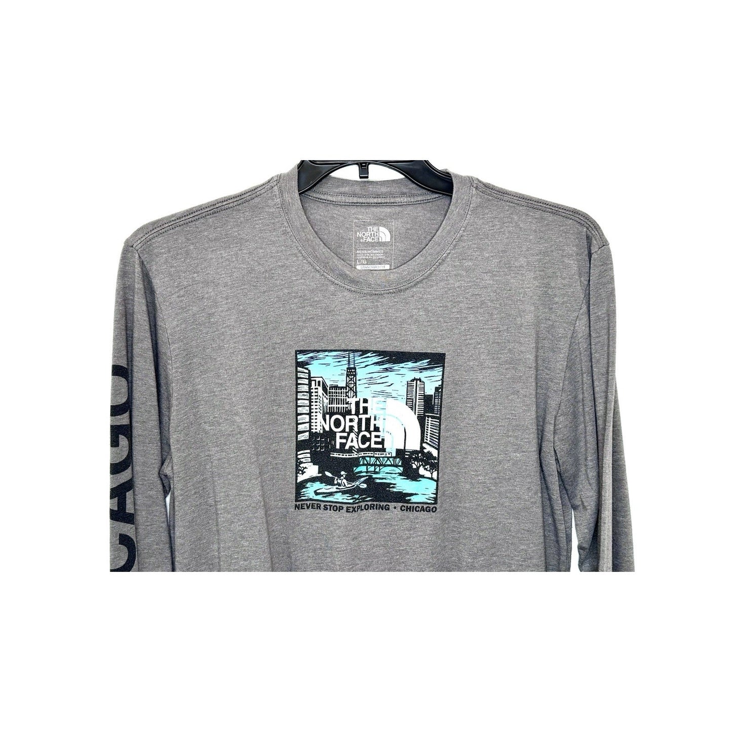THE NORTH FACE Never Stop Exploring CHICAGO Grey L/S Graphic Tee Size Large RARE