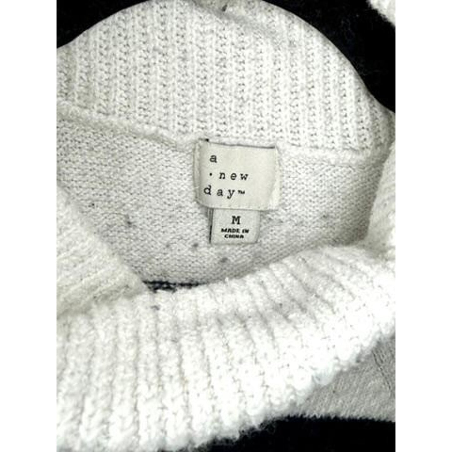 A New Day Striped Turtleneck Sweater Womens Medium White Black Knit Pullover