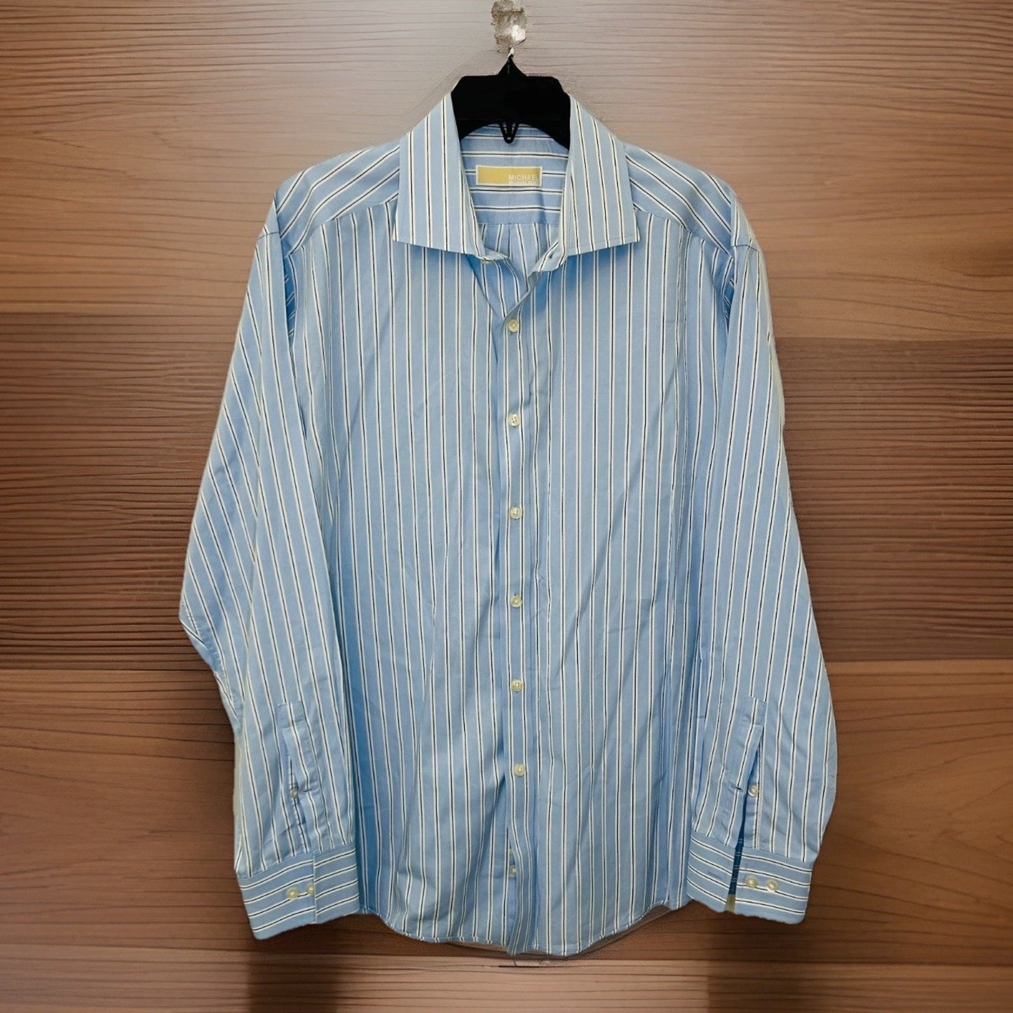Michael Kors Shirt Mens Dress Shirt Regular Blue White Striped SZ 17 1/2