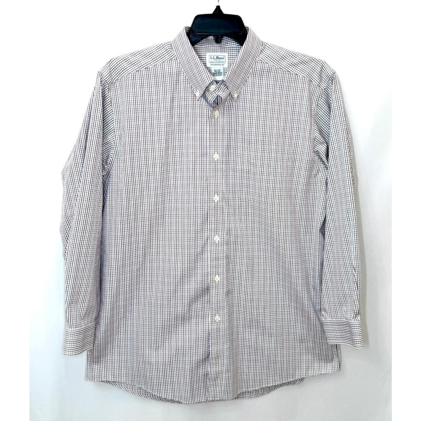LL Bean Mens 16.5 33 Traditional Fit Button Down Shirt Cotton Plaid Long Sleeve