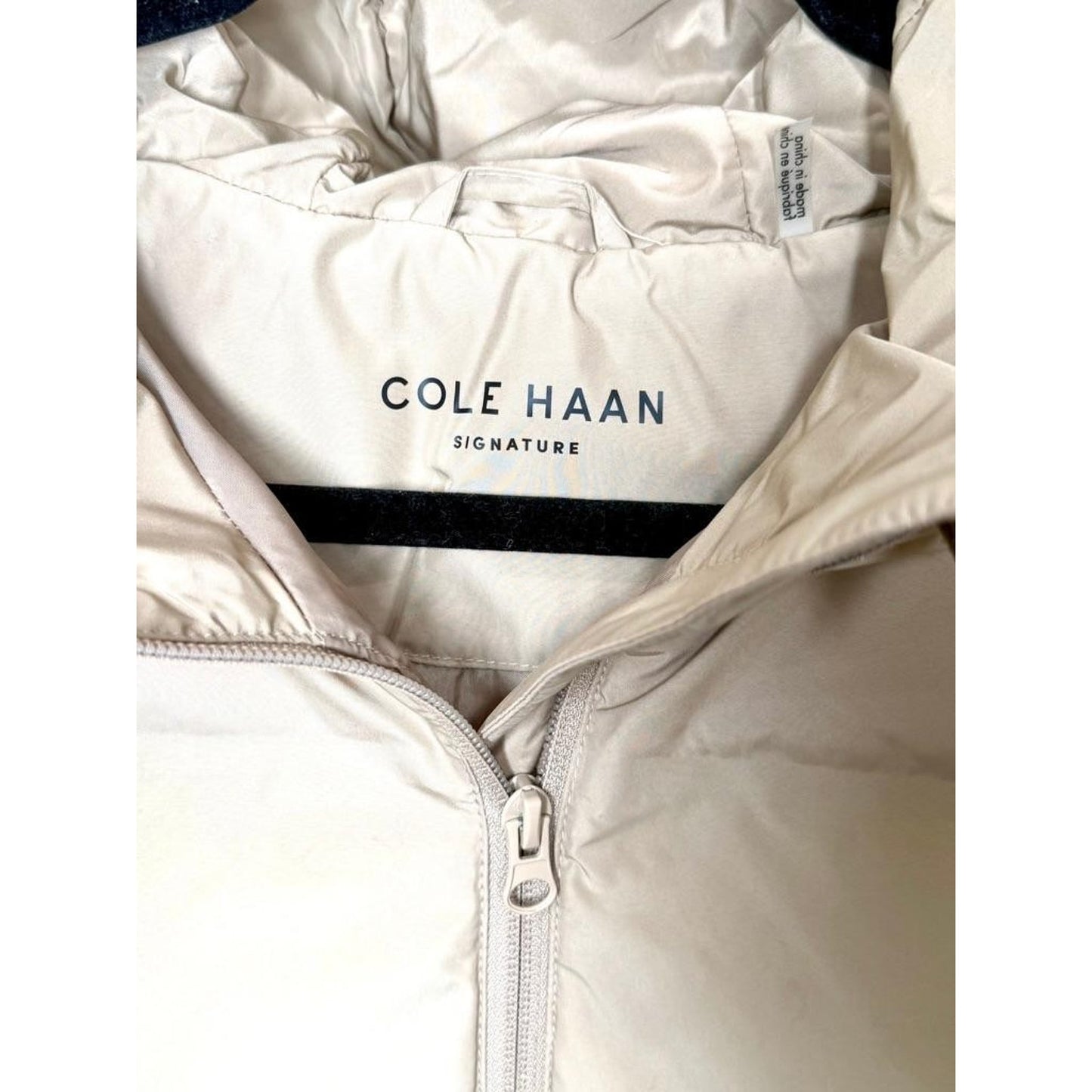 Cole Haan Signature Hooded Puffer Jacket Womens Large Beige Down Blend Parka