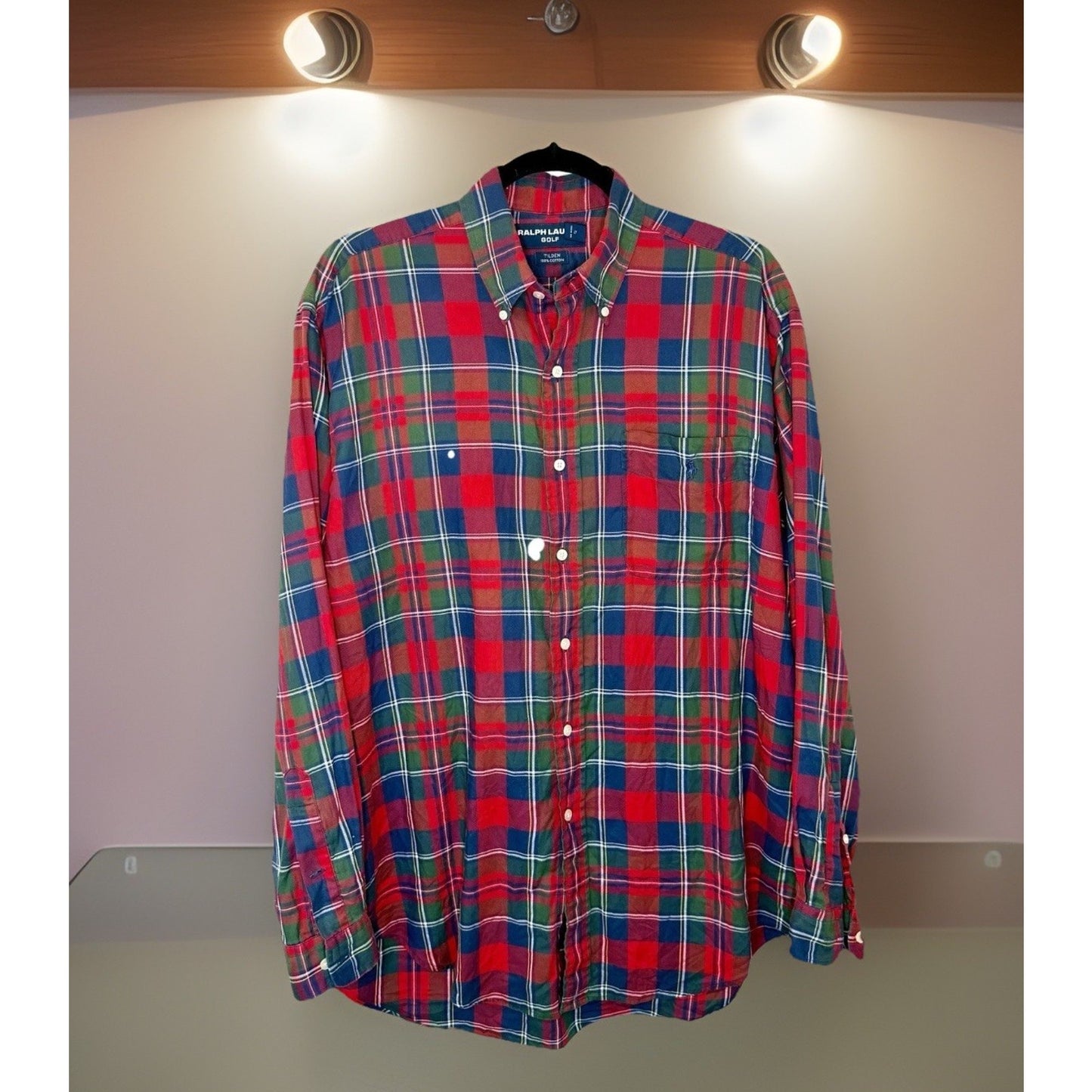 RALPH LAUREN GOLF Button Down Shirt Sz M Tilden Cotton Tartan Plaid Red LS Top