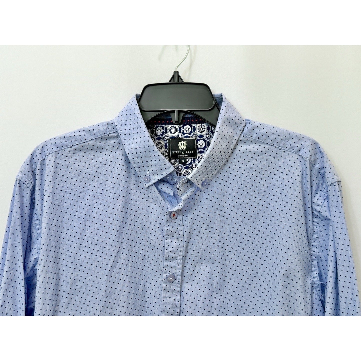 Steel & Jelly London Mens XL Flip Cuff Long Sleeve Button Front Dress Shirt Blue