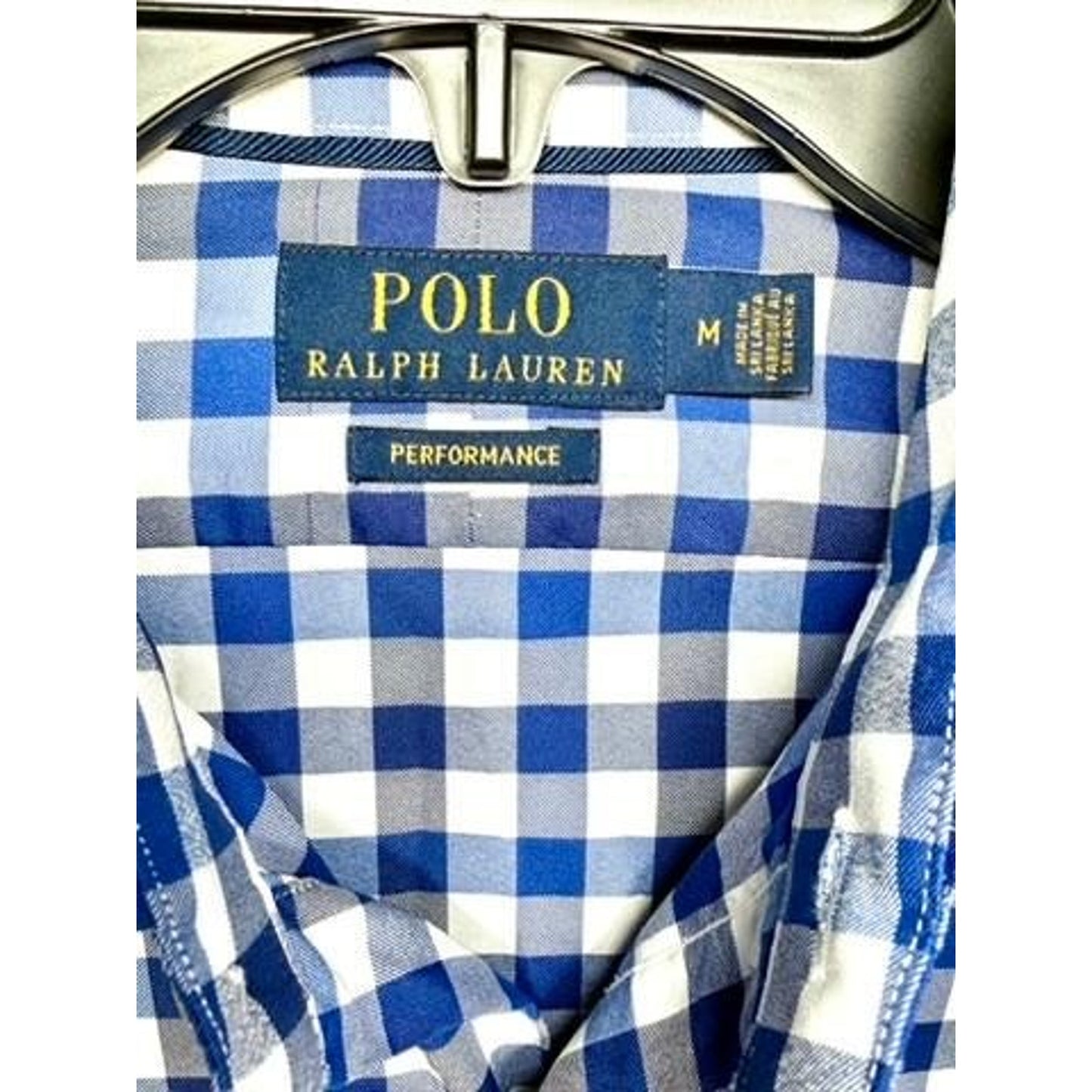 Polo Ralph Lauren Performance Shirt Mens Medium Blue White Gingham Long Sleeve