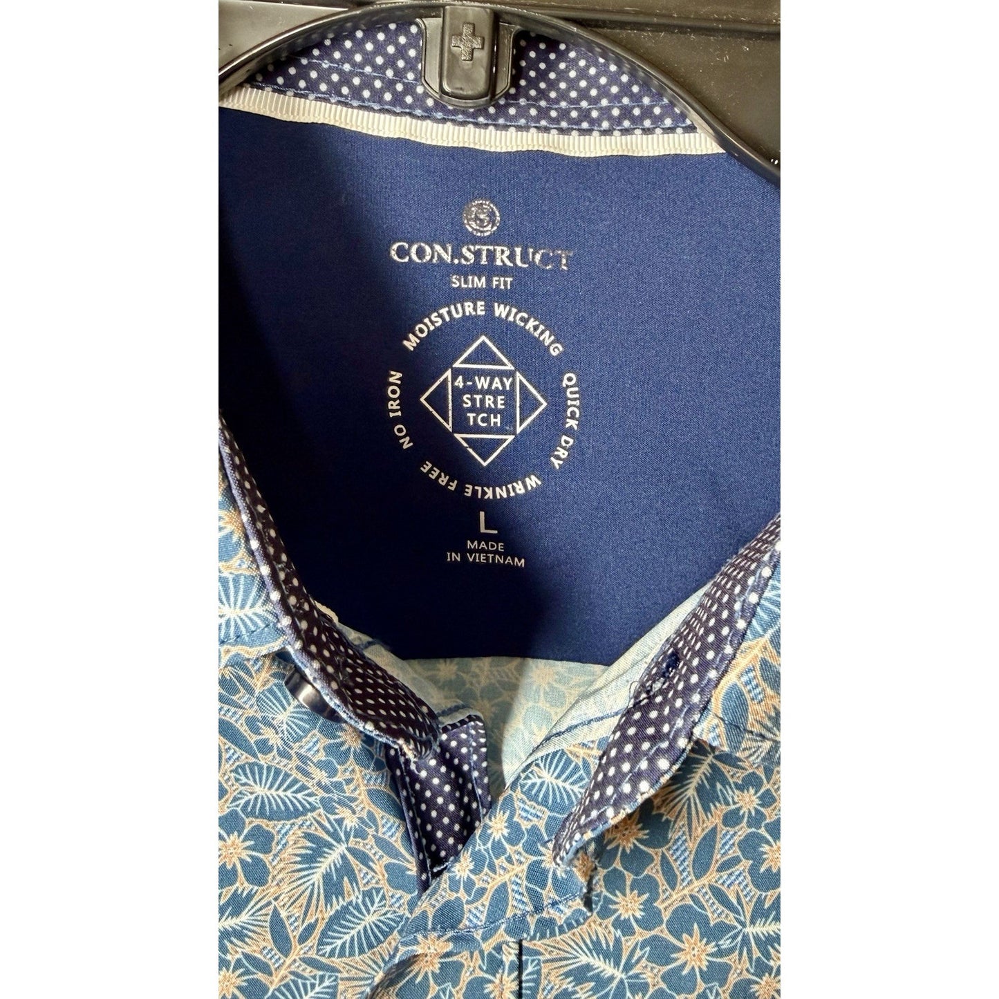 CON.STRUCT 4-Way Stretch Blue Floral Slim Fit Moisture Wicking Button Shirt LG