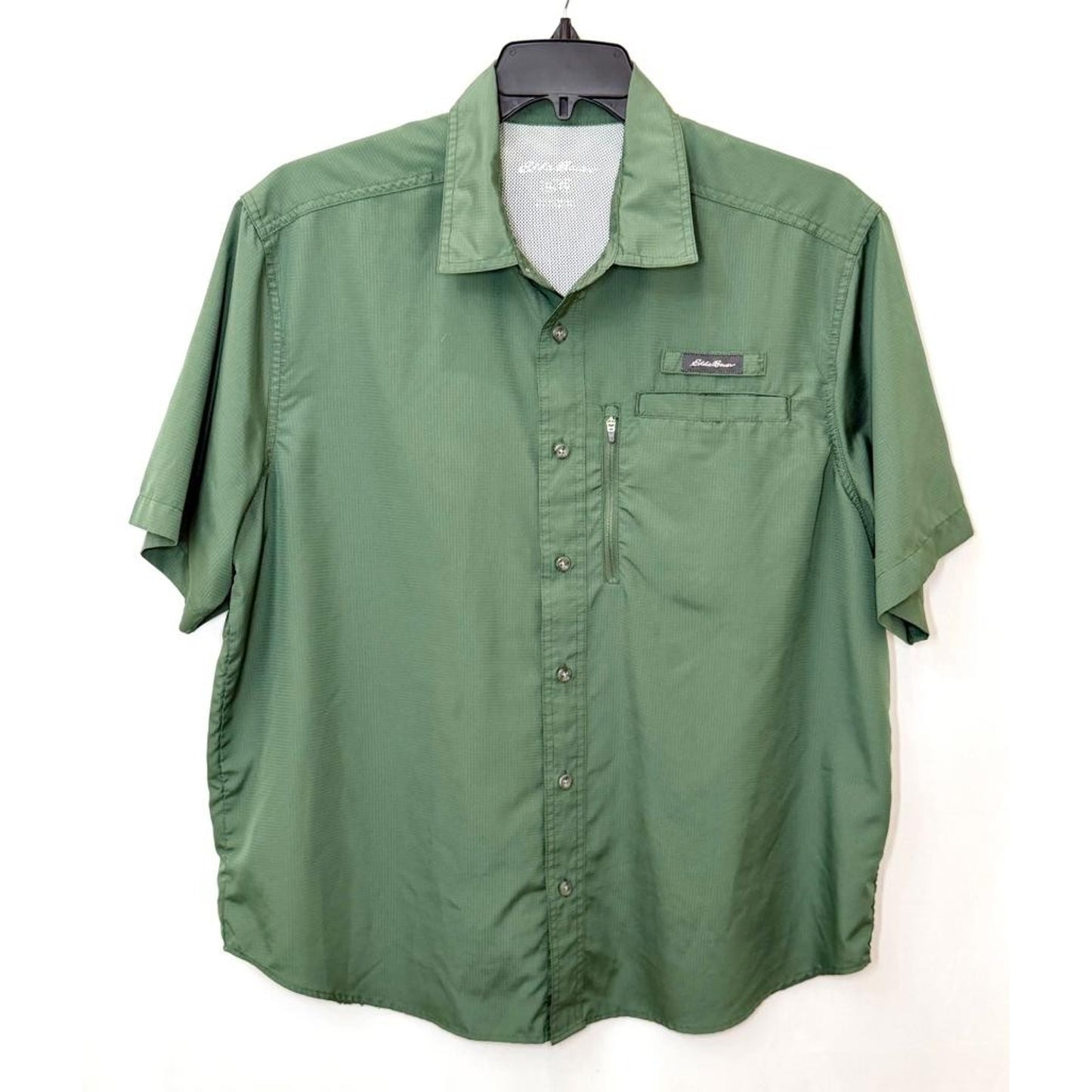 Eddie Bauer Fishing Shirt Mens XL Green Short Sleeve Button Up Ventilated Mesh