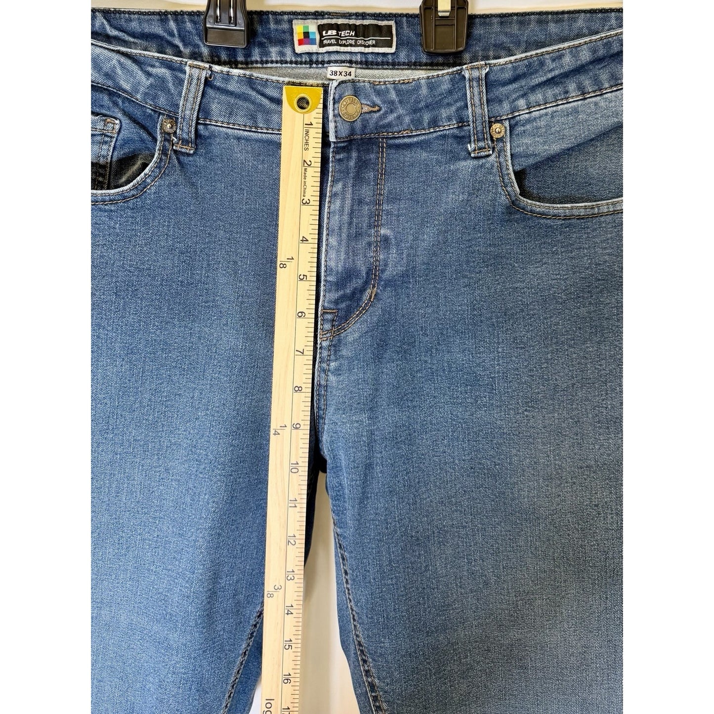 UB Tech Jeans Mens Travel Explore Discover Straight Stretch Denim Blue 38x32