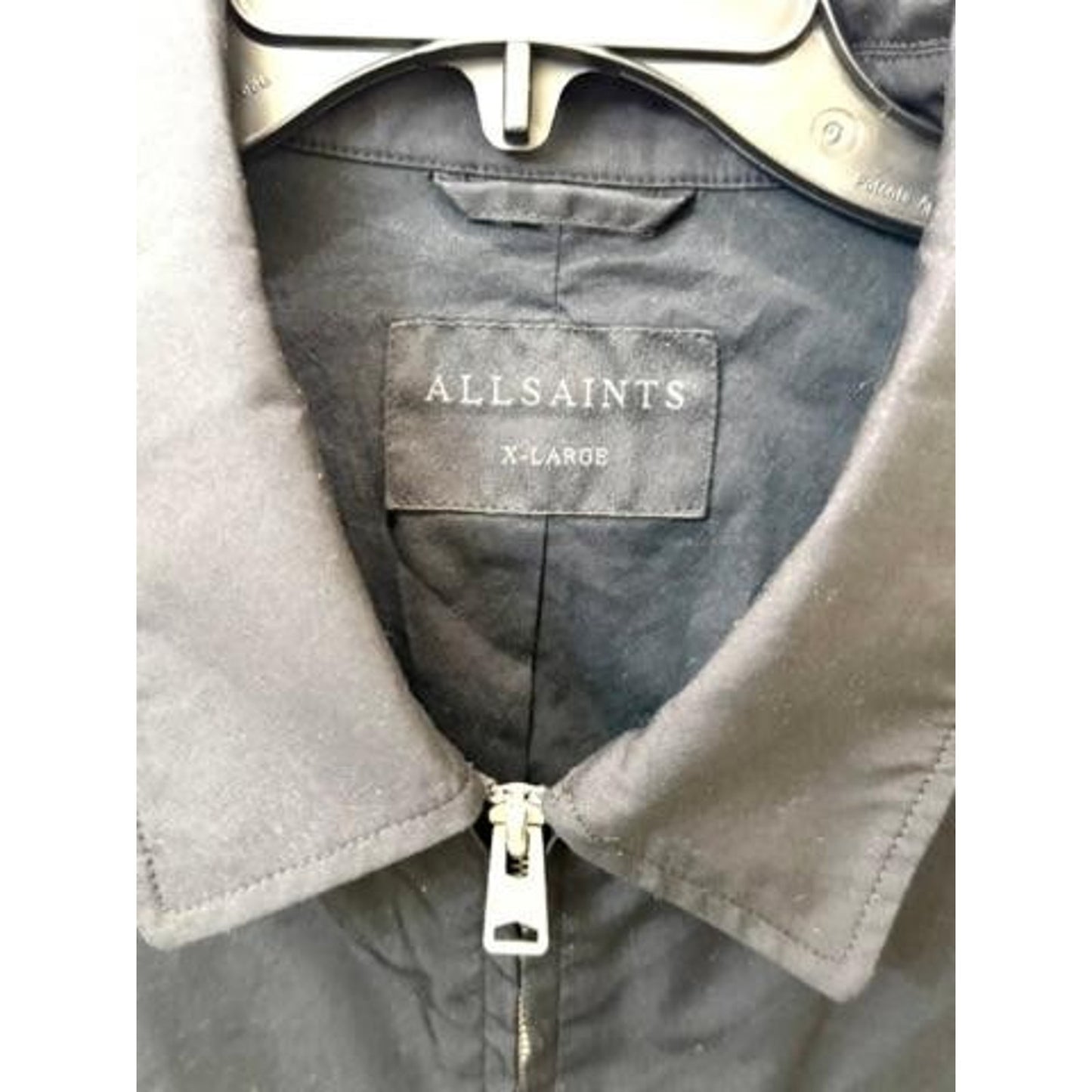 AllSaints Trey Jacket Mens XL Jet Black Cotton Blend Full Zip Harrington Coat
