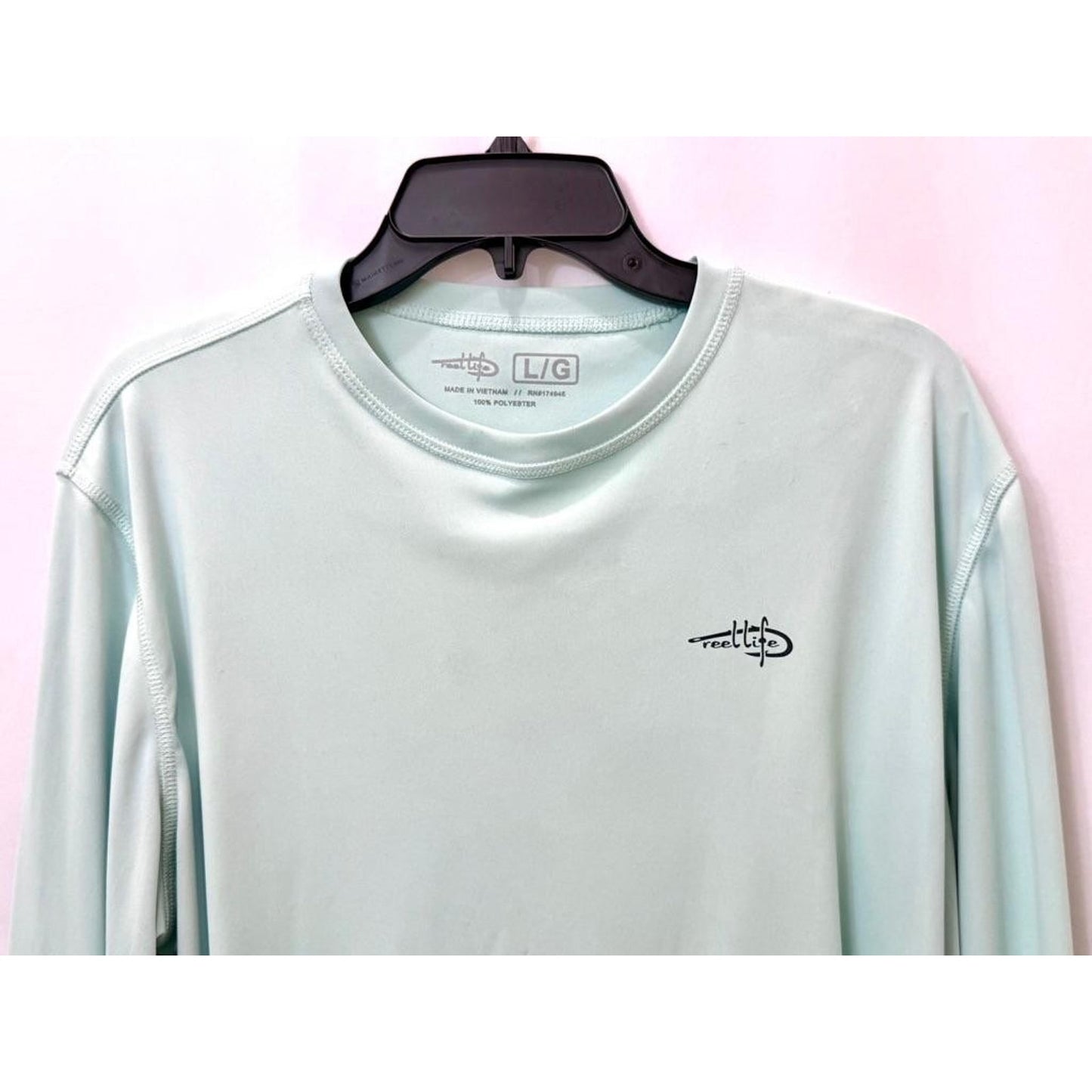 Reel Life Fishing Shirt Mens Large Mint Green Long Sleeve Performance UV Tee